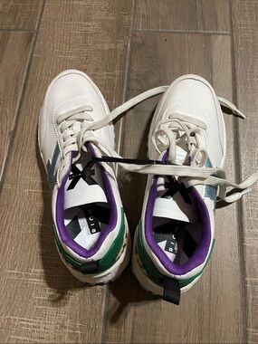 John Richmond White Sneakers with Purple Lining and Green Heel Accents